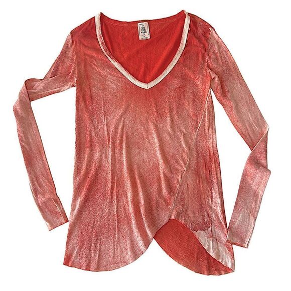 Free People We the Free Long Sleeve Peachy Salmon Color Tunic Tee NWOT Small - Picture 9 of 13